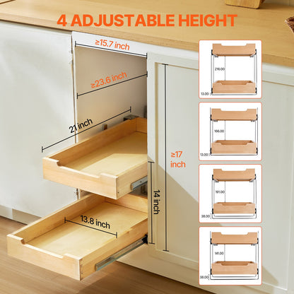 VEVOR 2Tier Pull Out Cabinet Organizer Soft Close Slideout Wood Drawer 14"W x 21"D