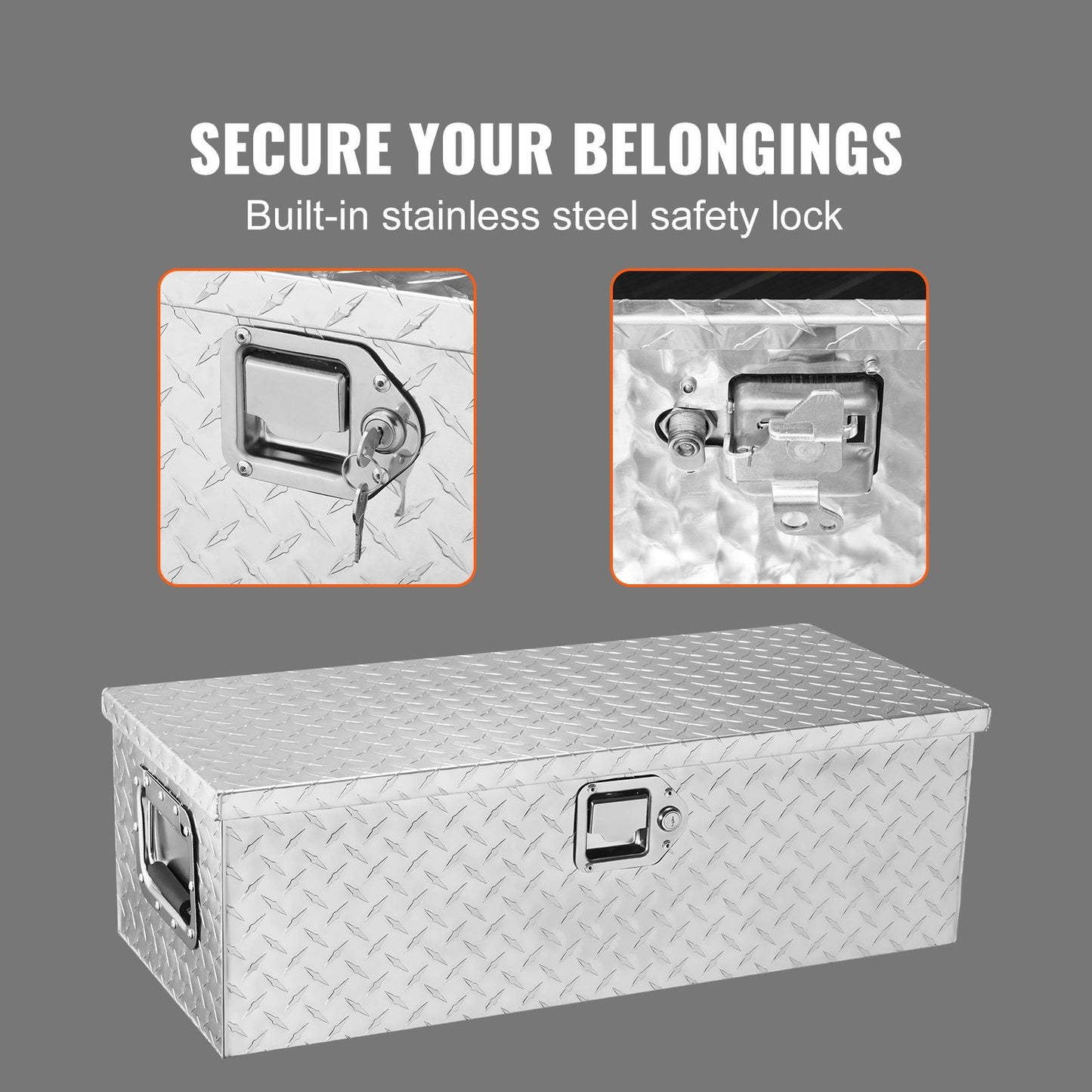 VEVOR Heavy Duty Aluminum Truck Bed Tool Box, Diamond Plate Tool Box with Side Handle
