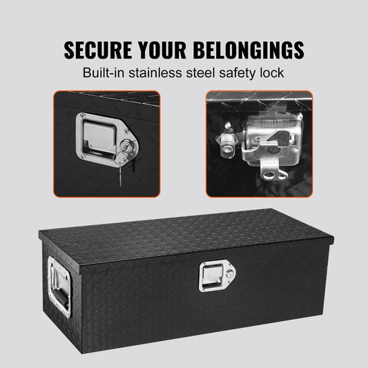 Heavy Duty Aluminum Tool Box with Lock and Side Handle, 762 x 330 x 244 mm, Black