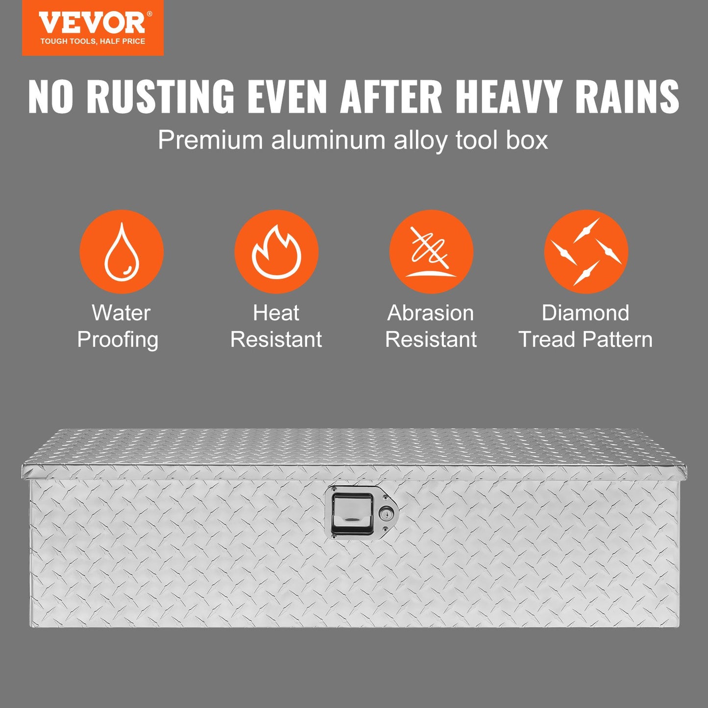 VEVOR Heavy Duty Aluminum Truck Bed Tool Box, Diamond Plate Tool Box with Side Handle