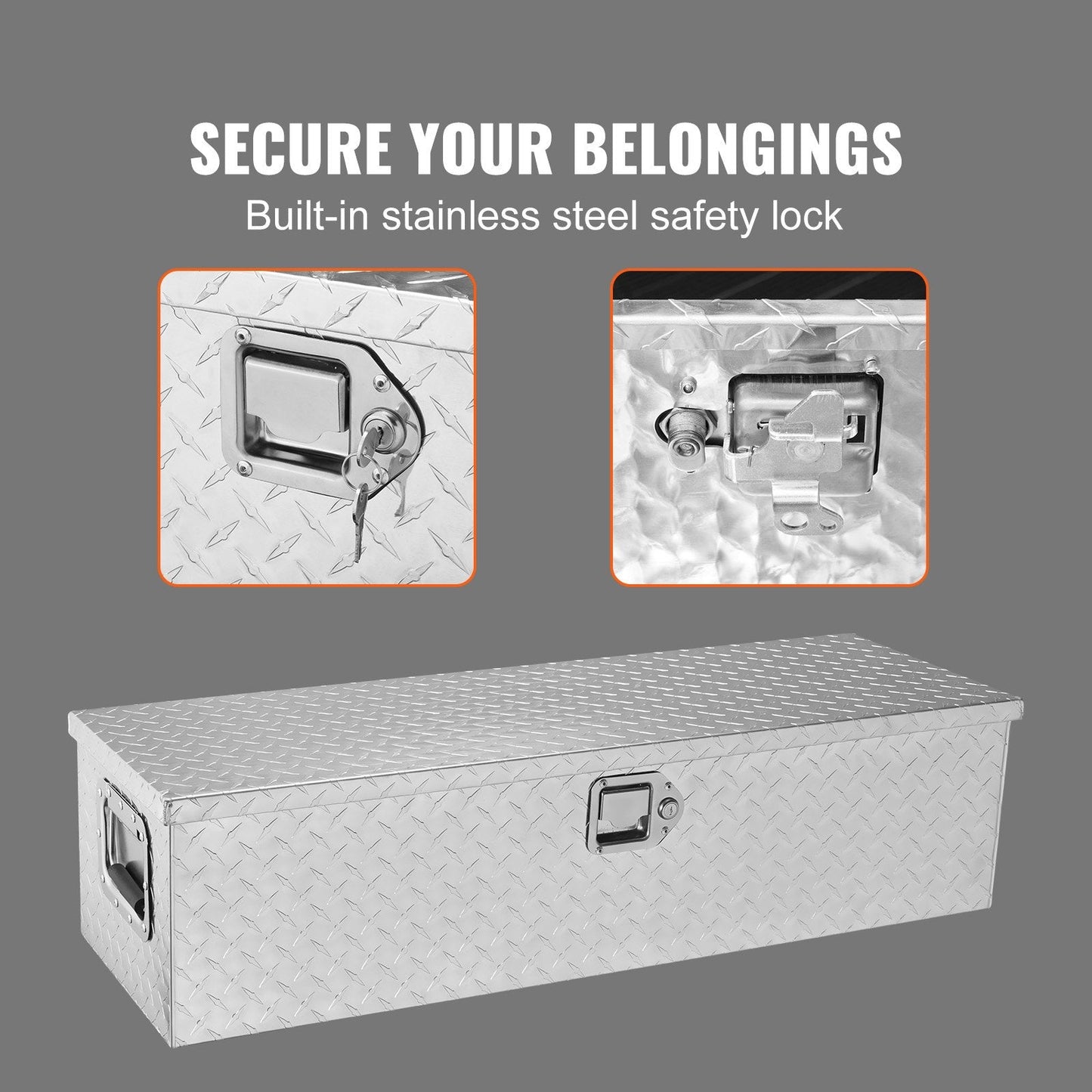 Heavy Duty Aluminum Truck Bed Storage Box with Lock and Side Handle, Silver