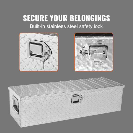 Heavy Duty Aluminum Truck Bed Storage Box with Lock and Side Handle, Silver