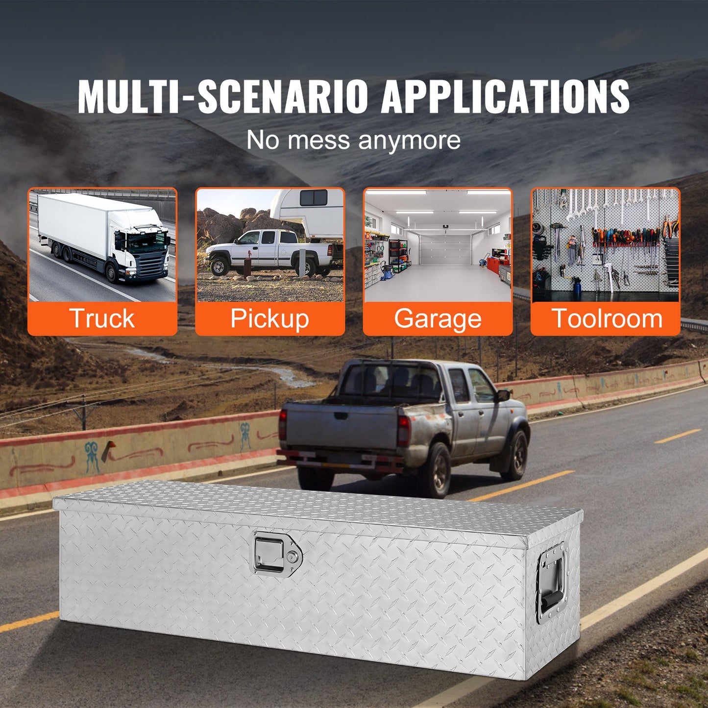 VEVOR Heavy Duty Aluminum Truck Bed Tool Box, Diamond Plate Tool Box with Side Handle