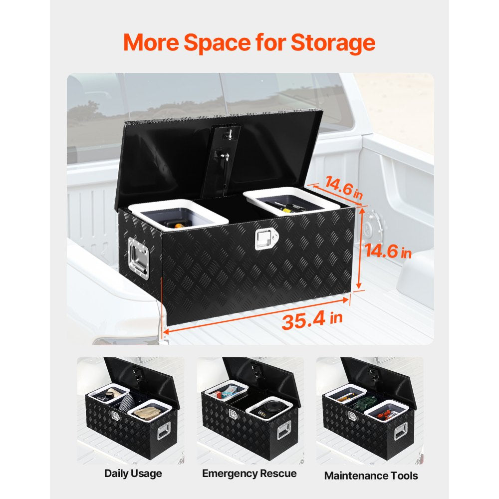 VEVOR 899x370x370mm Heavy Duty Aluminum Truck Bed Tool Box for Pickup Black