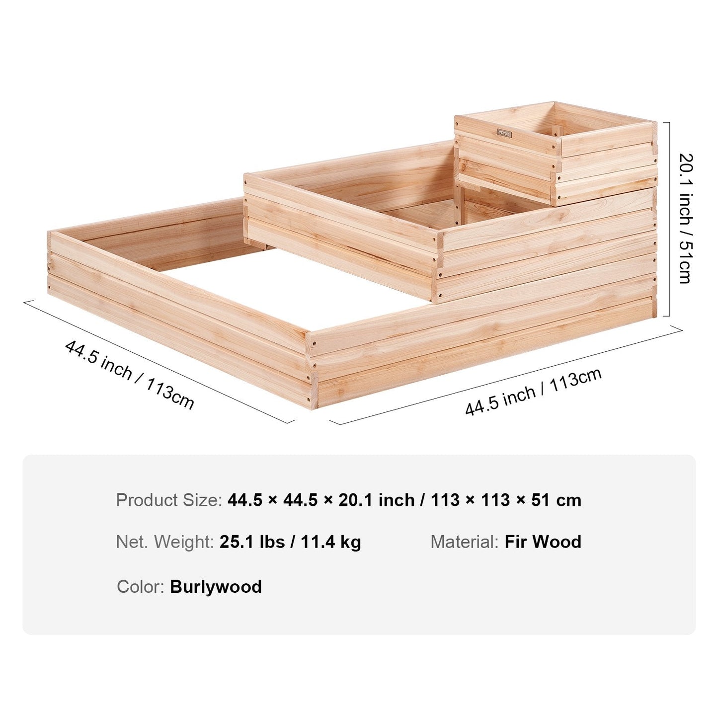 Wooden Raised Planter Box for Flowers, Vegetables & Herbs, 113x113x51 cm