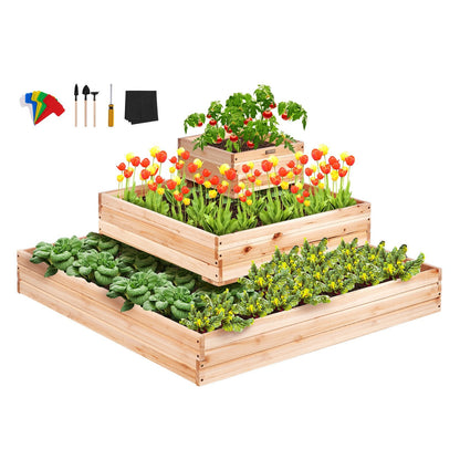 Wooden Raised Planter Box for Flowers, Vegetables & Herbs, 113x113x51 cm
