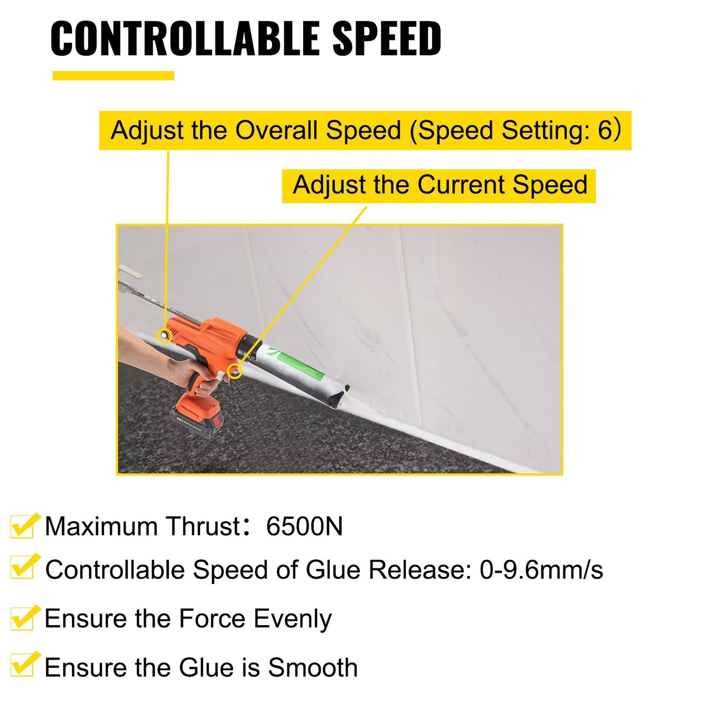 20V Iron Silicone Caulking Gun, 300 ML, Adjustable Speed, 5 kg, Durable Handle