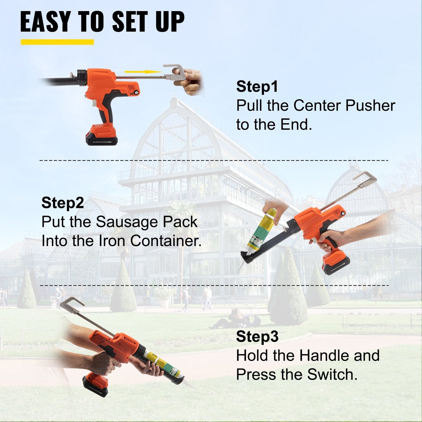20V Iron Silicone Caulking Gun, 300 ML, Adjustable Speed, 5 kg, Durable Handle