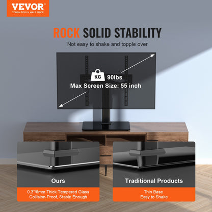 VEVOR TV Stand Mount, Swivel Universal TV Stand for 32 to 55 inch TVs, Height Adjustable