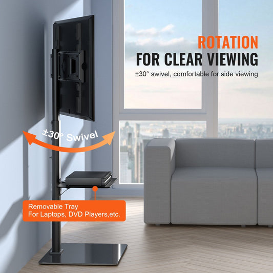 Swivel Tall TV Stand for 0.8-1.6m Screens, Adjustable Height & Glass Base