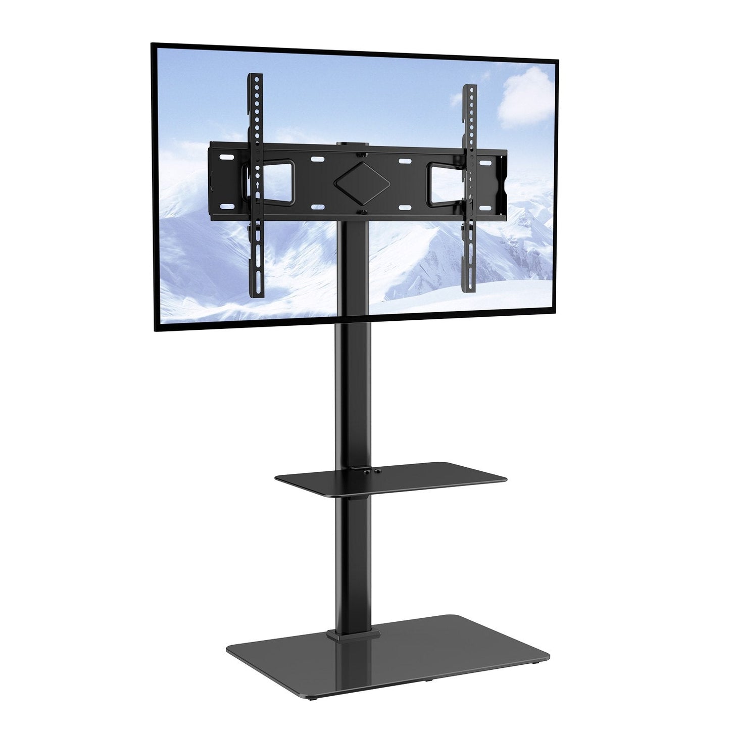 Swivel Tall TV Stand for 0.8-1.6m Screens, Adjustable Height & Glass Base