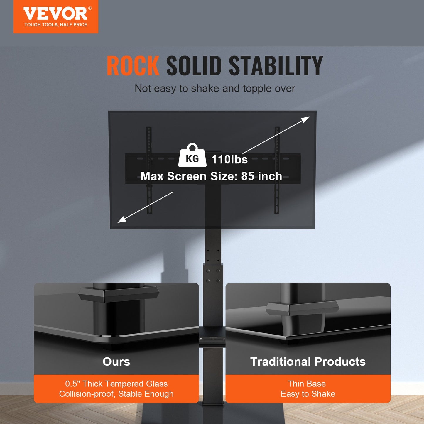 VEVOR TV Stand Mount, Swivel Tall TV Stand for 32 to 85 inch TVs, Height Adjustable