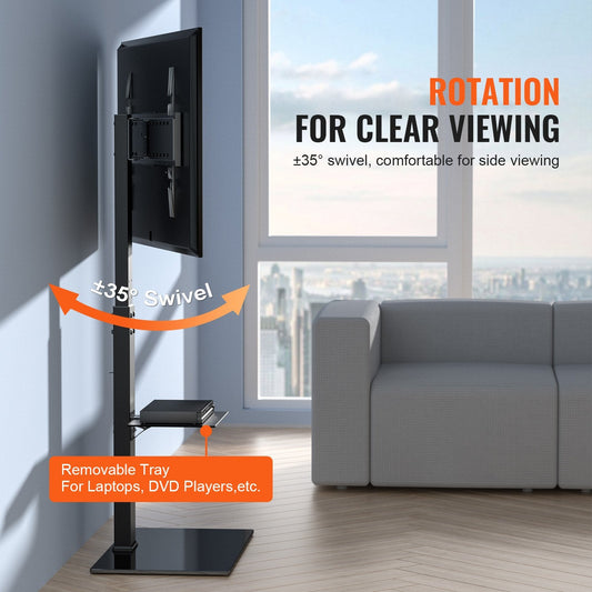 Swivel TV Stand for 0.8 to 2.2m TVs, Height Adjustable with Glass Base