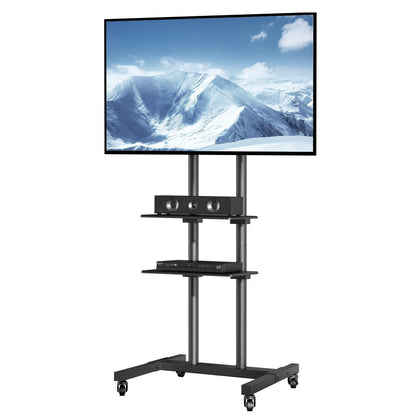 Height Adjustable Mobile TV Cart for 0.8-1.8m TVs, with Wheels & Double Tray