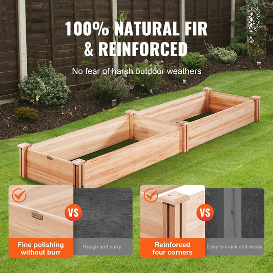 Wooden Raised Planter Box, 2.4m x 0.6m x 0.25m, Fir Wood, Burlywood