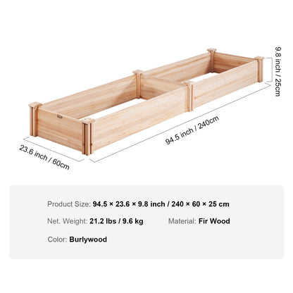 Wooden Raised Planter Box, 2.4m x 0.6m x 0.25m, Fir Wood, Burlywood