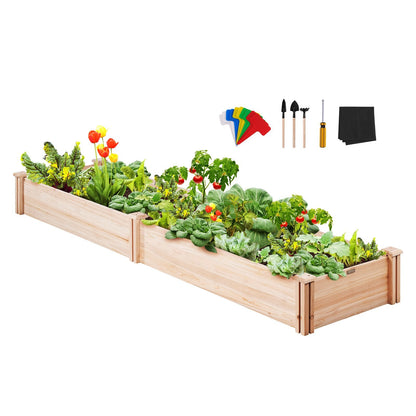 Wooden Raised Planter Box, 2.4m x 0.6m x 0.25m, Fir Wood, Burlywood