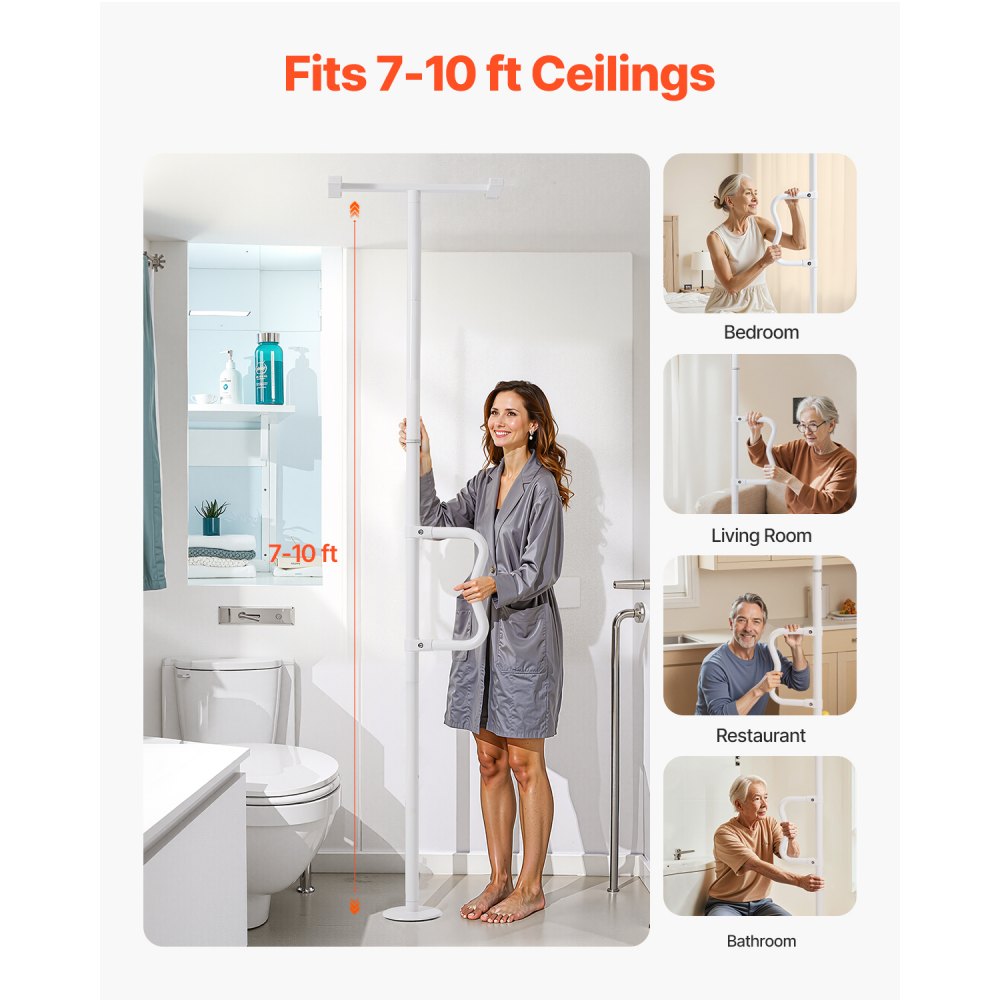 VEVOR Floor-to-Ceiling Transfer Pole 136kg Capacity for 2.14-3.05m Ceiling White