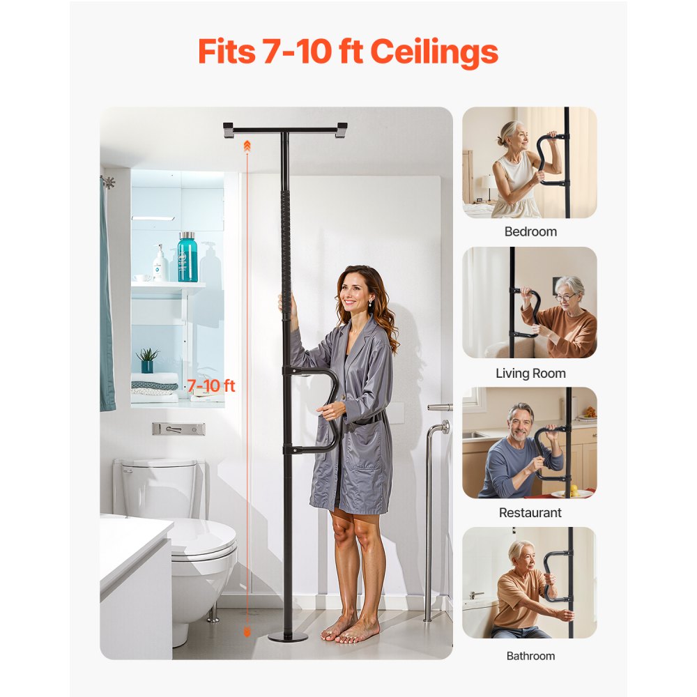 VEVOR Floor-to-Ceiling Transfer Pole 136kg Capacity for 2.14-3.05m Ceiling Black