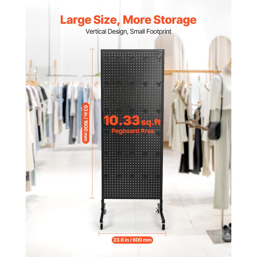 VEVOR Pegboard Display Stand with 30 Hooks & Wheels Pegboard Panel Display Black