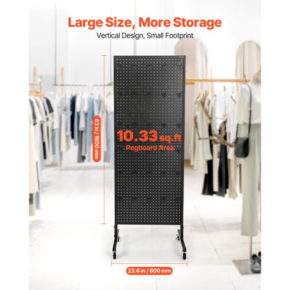 VEVOR Pegboard Display Stand with 30 Hooks & Wheels Pegboard Panel Display Black