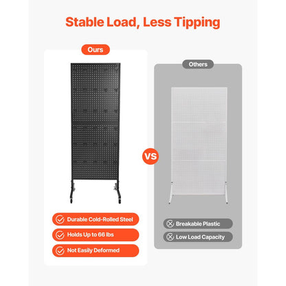 VEVOR Pegboard Display Stand with 30 Hooks & Wheels Pegboard Panel Display Black