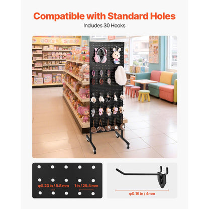 VEVOR Pegboard Display Stand with 30 Hooks & Wheels Pegboard Panel Display Black