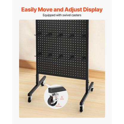 VEVOR Pegboard Display Stand with 30 Hooks & Wheels Pegboard Panel Display Black