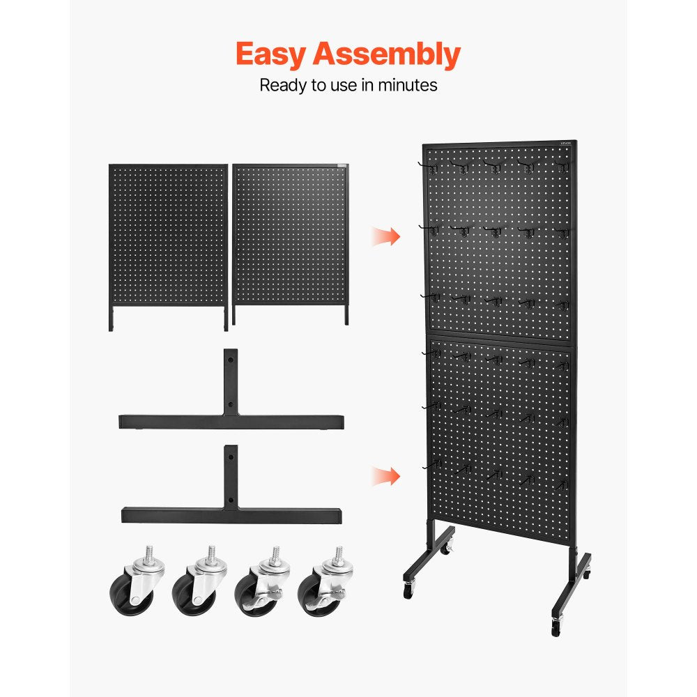 VEVOR Pegboard Display Stand with 30 Hooks & Wheels Pegboard Panel Display Black