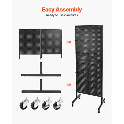 VEVOR Pegboard Display Stand with 30 Hooks & Wheels Pegboard Panel Display Black