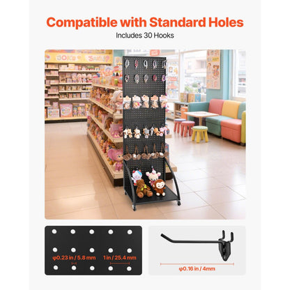 VEVOR Pegboard Display Stand with a Plate & 30 Hooks Pegboard Display Rack Black