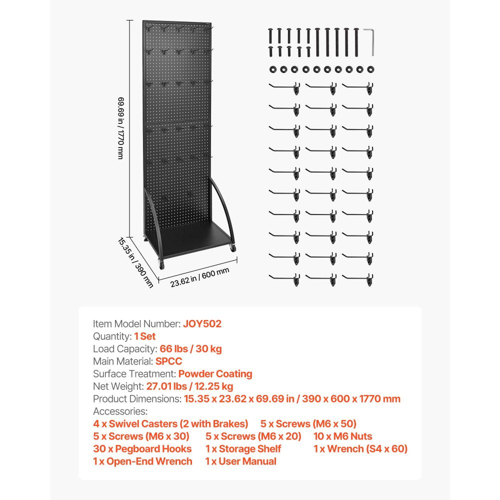 VEVOR Pegboard Display Stand with a Plate & 30 Hooks Pegboard Display Rack Black