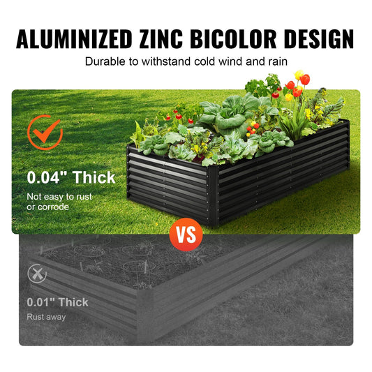Galvanized Metal Garden Bed, 2.4 x 1.2 x 0.6 m Planter Box for Outdoor Planting