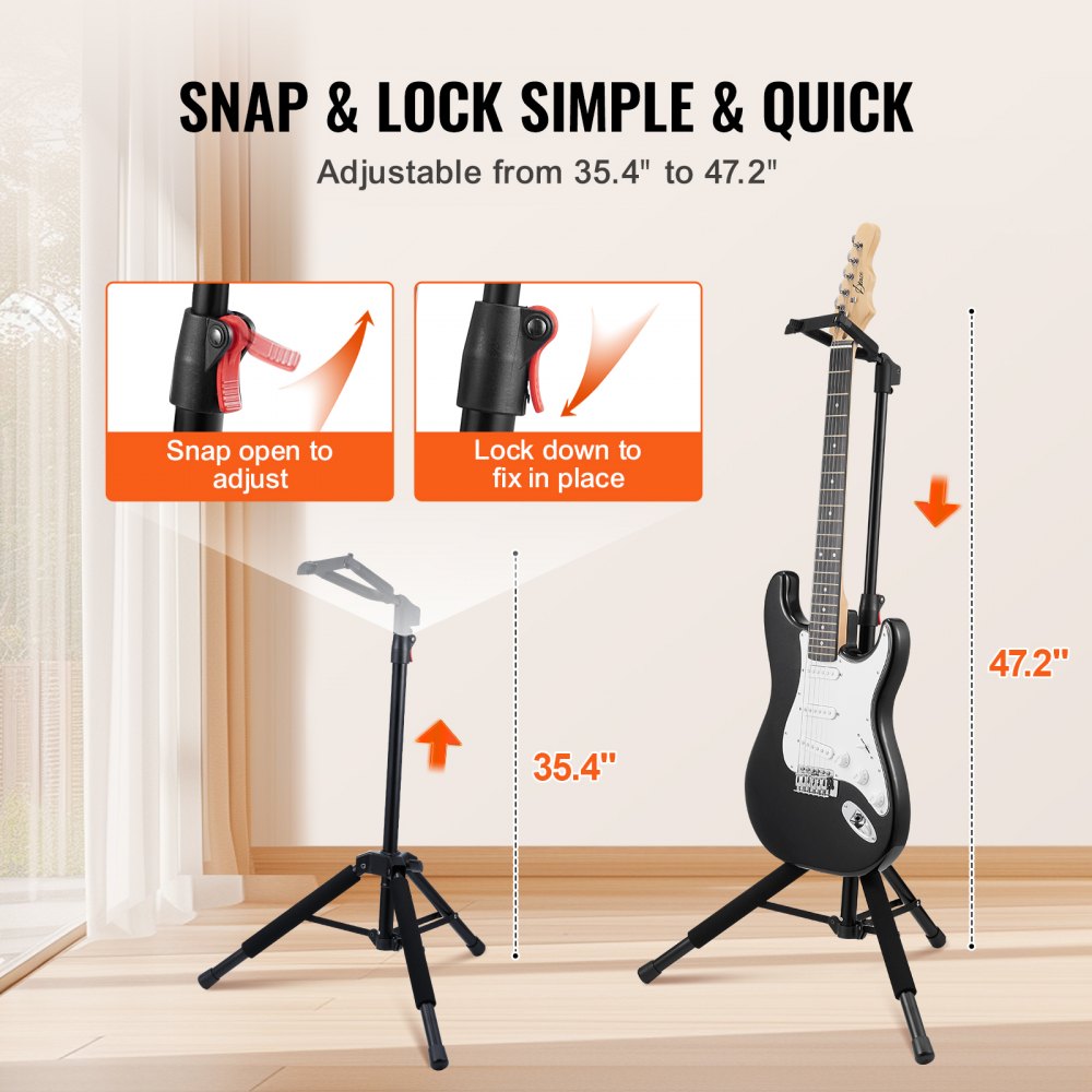 VEVOR Tripod Guitar Stand Floor-Standing Foldable 900-1200 mm Adjustable Height