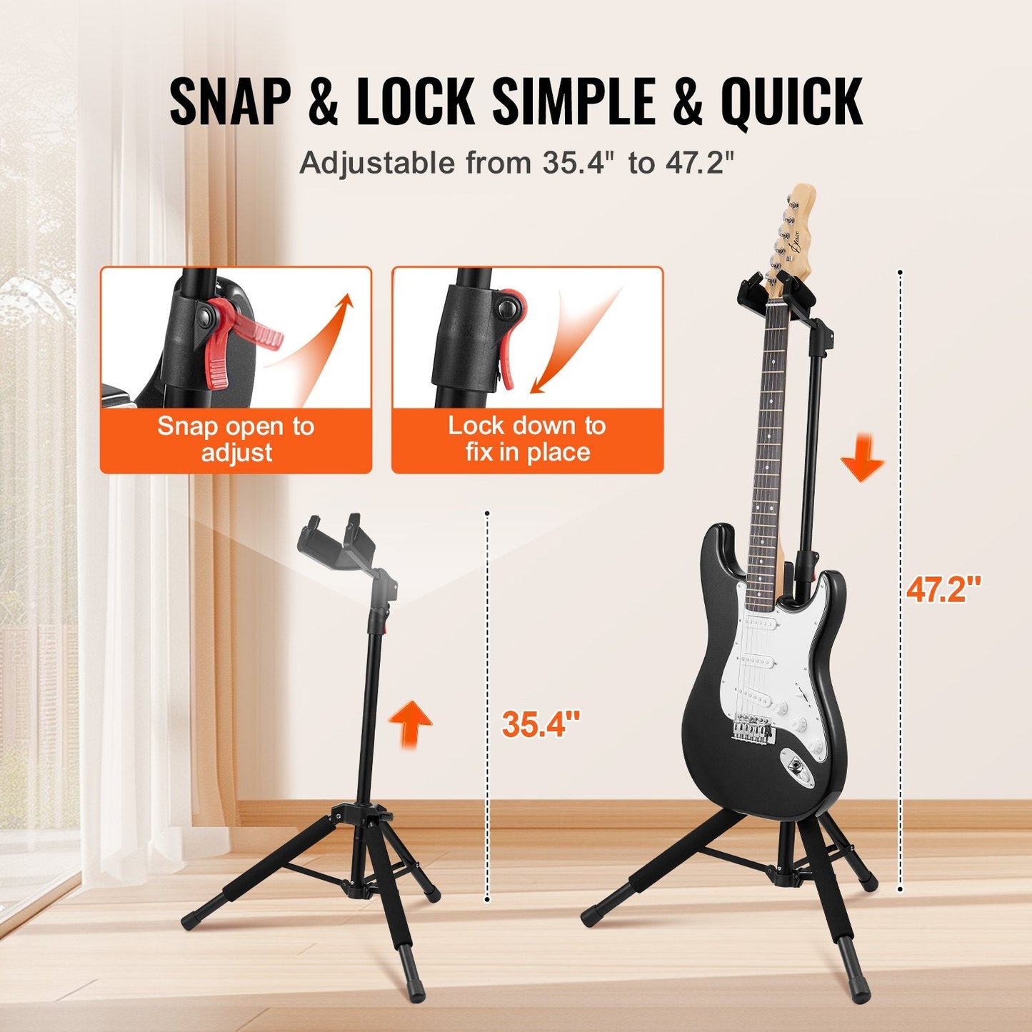 Adjustable Tripod Guitar Stand, Foldable, 0.9-1.2m Height, 15kg Capacity