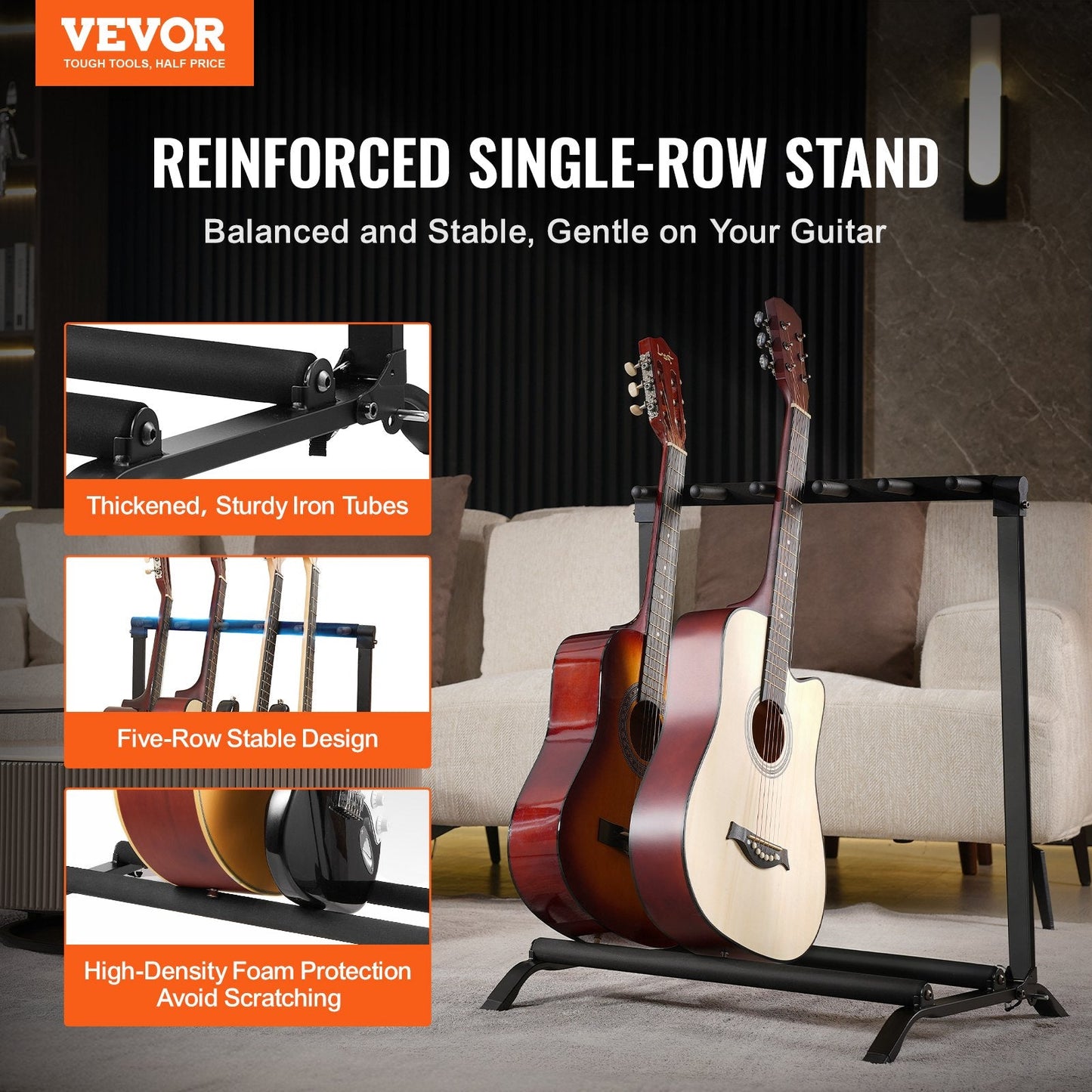 5-Slot Foldable Guitar Stand with Stable Design, Holds Up to 5 Guitars