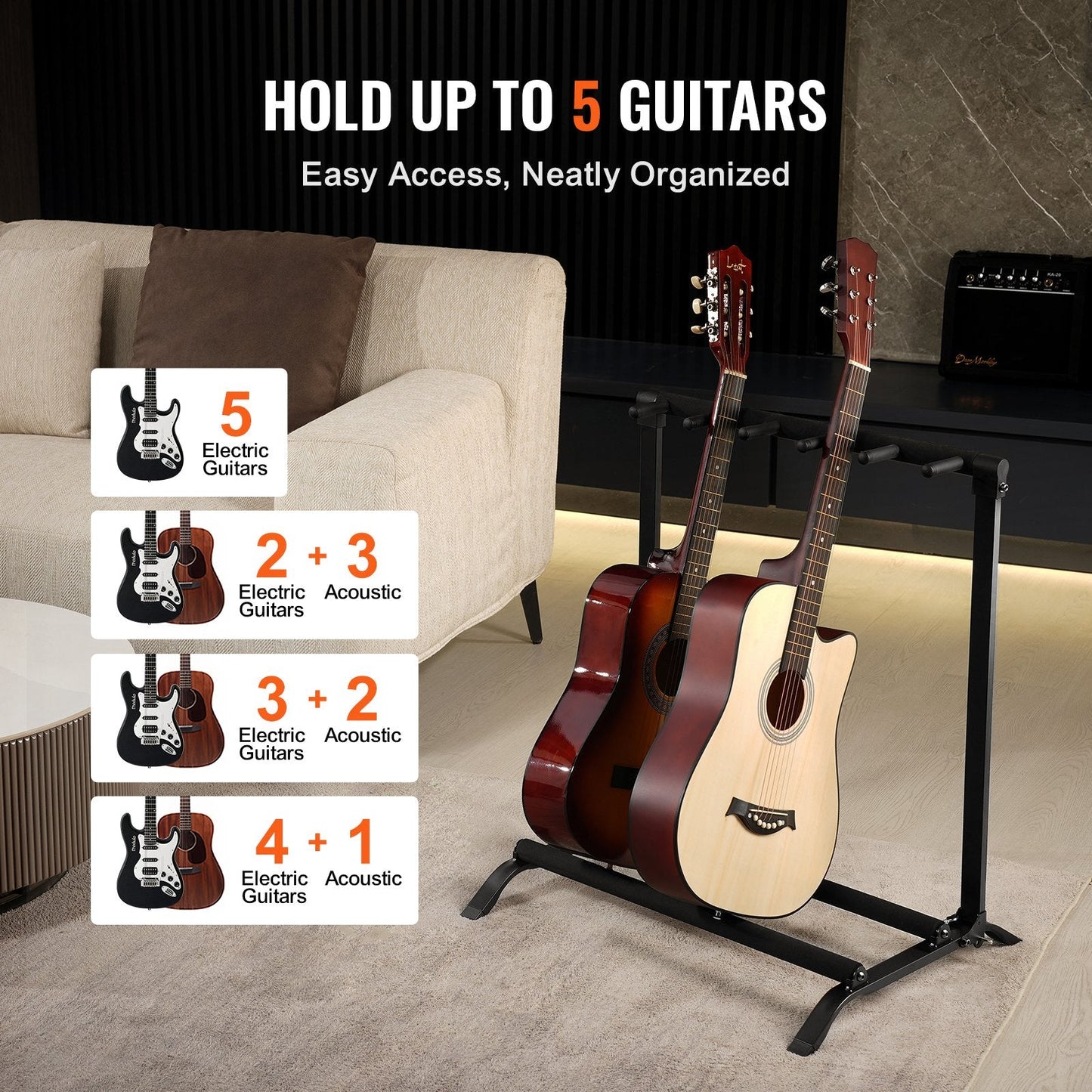 5-Slot Foldable Guitar Stand with Stable Design, Holds Up to 5 Guitars