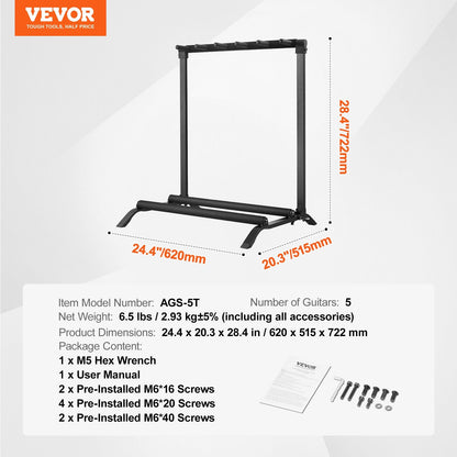 5-Slot Foldable Guitar Stand with Stable Design, Holds Up to 5 Guitars