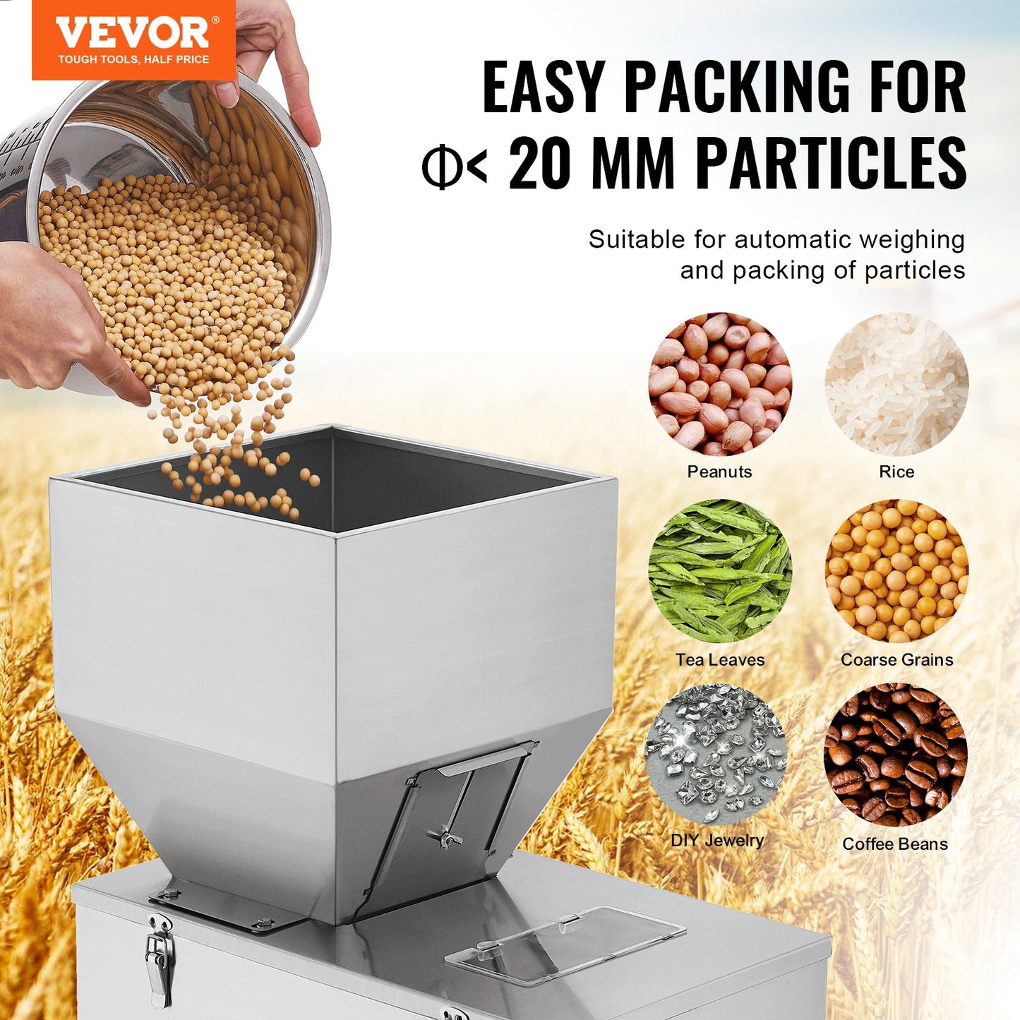 VEVOR Particle Filling Machine, 10-1000g, Automatic Filler Machine with Foot Pedal,