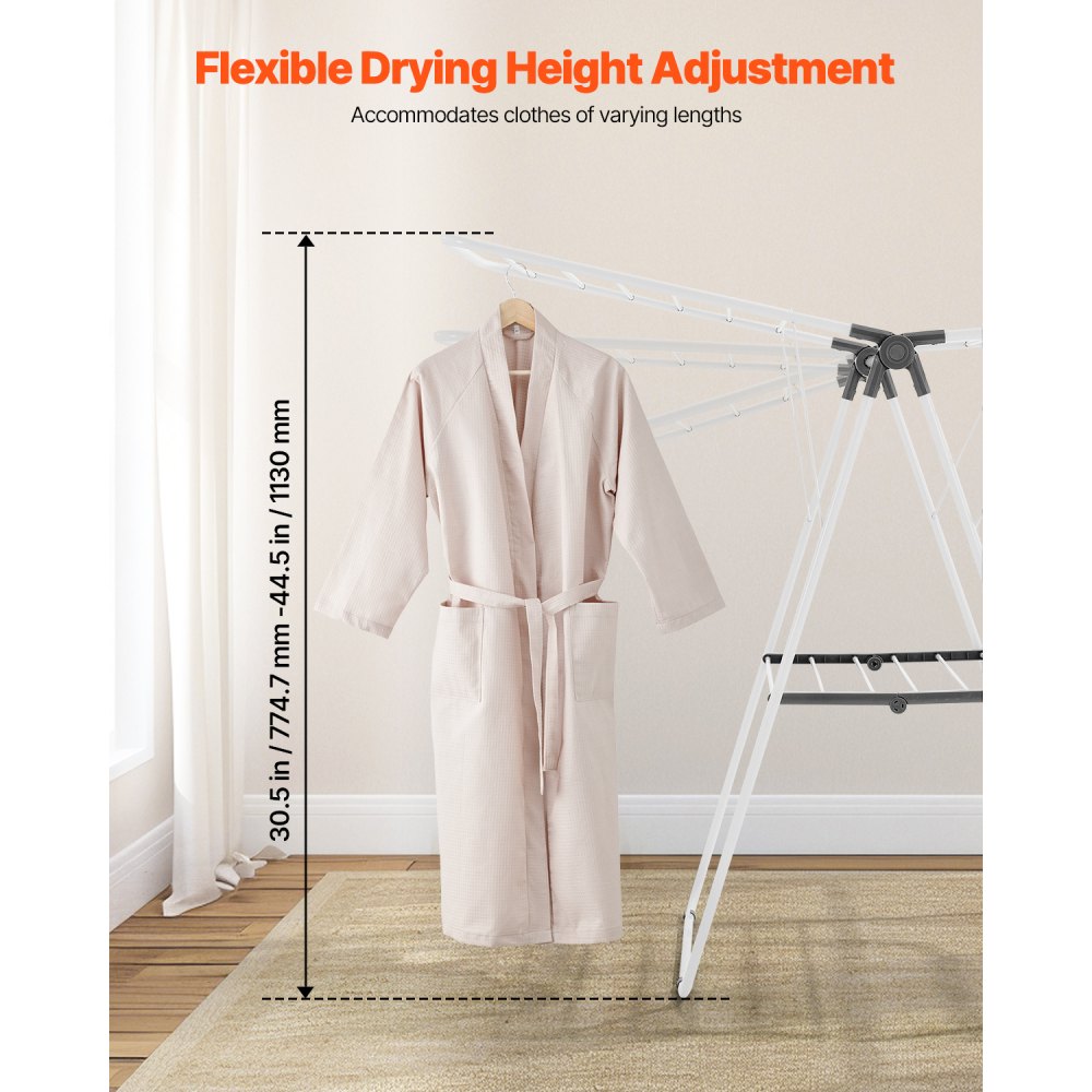 VEVOR 2-Tier Foldable Clothes Drying Rack with Sock Clips & 21 Drying Rods White