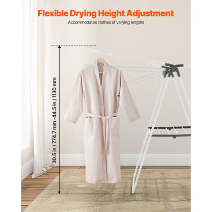 VEVOR 2-Tier Foldable Clothes Drying Rack with Sock Clips & 21 Drying Rods White