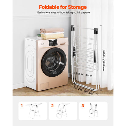 VEVOR 2-Tier Foldable Clothes Drying Rack with Sock Clips & 21 Drying Rods White