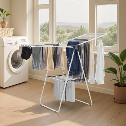 VEVOR 2-Tier Foldable Clothes Drying Rack with Sock Clips & 21 Drying Rods White