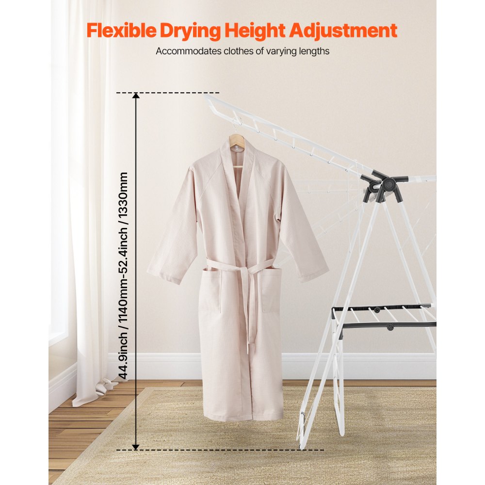 VEVOR 2-Tier Foldable Clothes Drying Rack with Sock Clips & 31 Drying Rods White