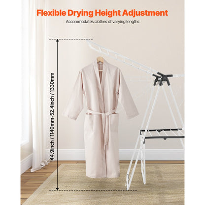 VEVOR 2-Tier Foldable Clothes Drying Rack with Sock Clips & 31 Drying Rods White