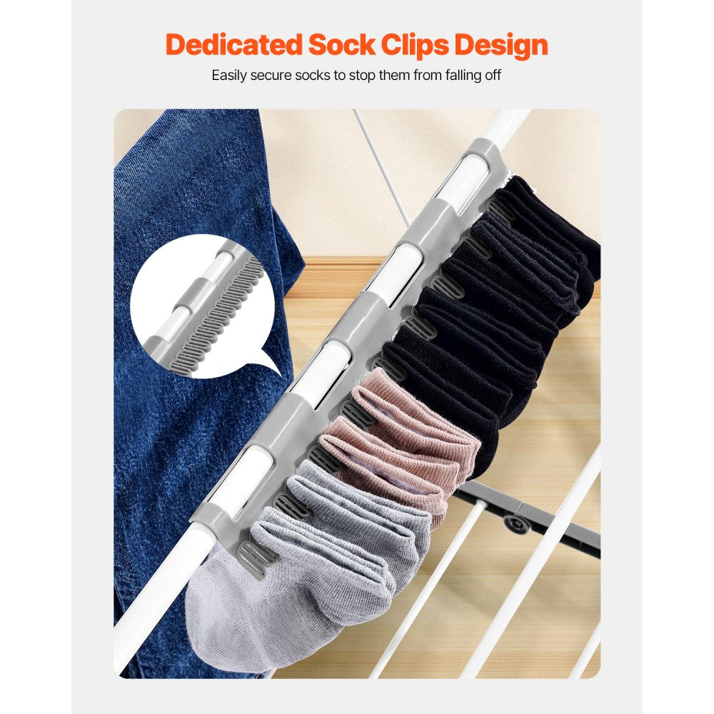 VEVOR 2-Tier Foldable Clothes Drying Rack with Sock Clips & 31 Drying Rods White