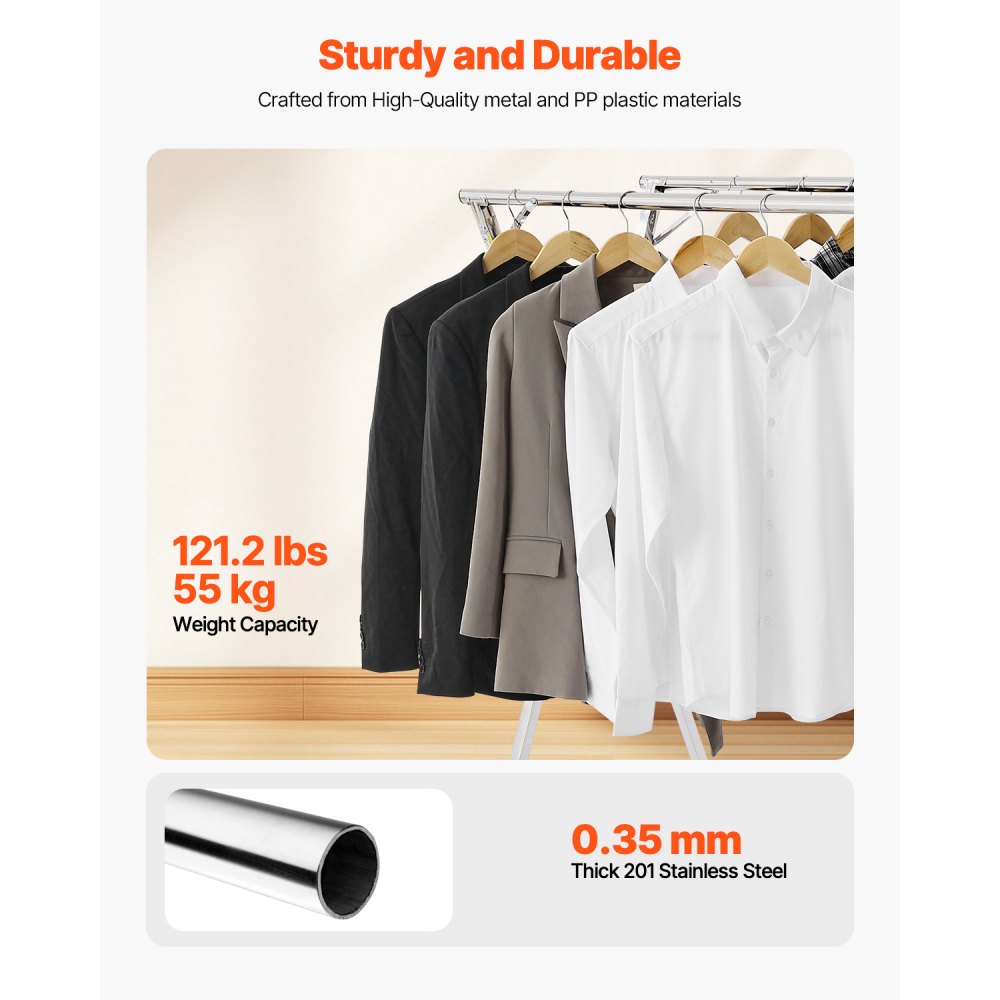 VEVOR 2-Tier Telescopic Clothes Drying Rack w/ 30 Windproof Holes & 2 Shoe Hooks