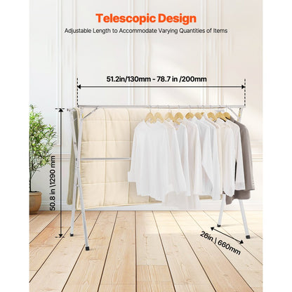 VEVOR 2-Tier Telescopic Clothes Drying Rack w/ 30 Windproof Holes & 2 Shoe Hooks