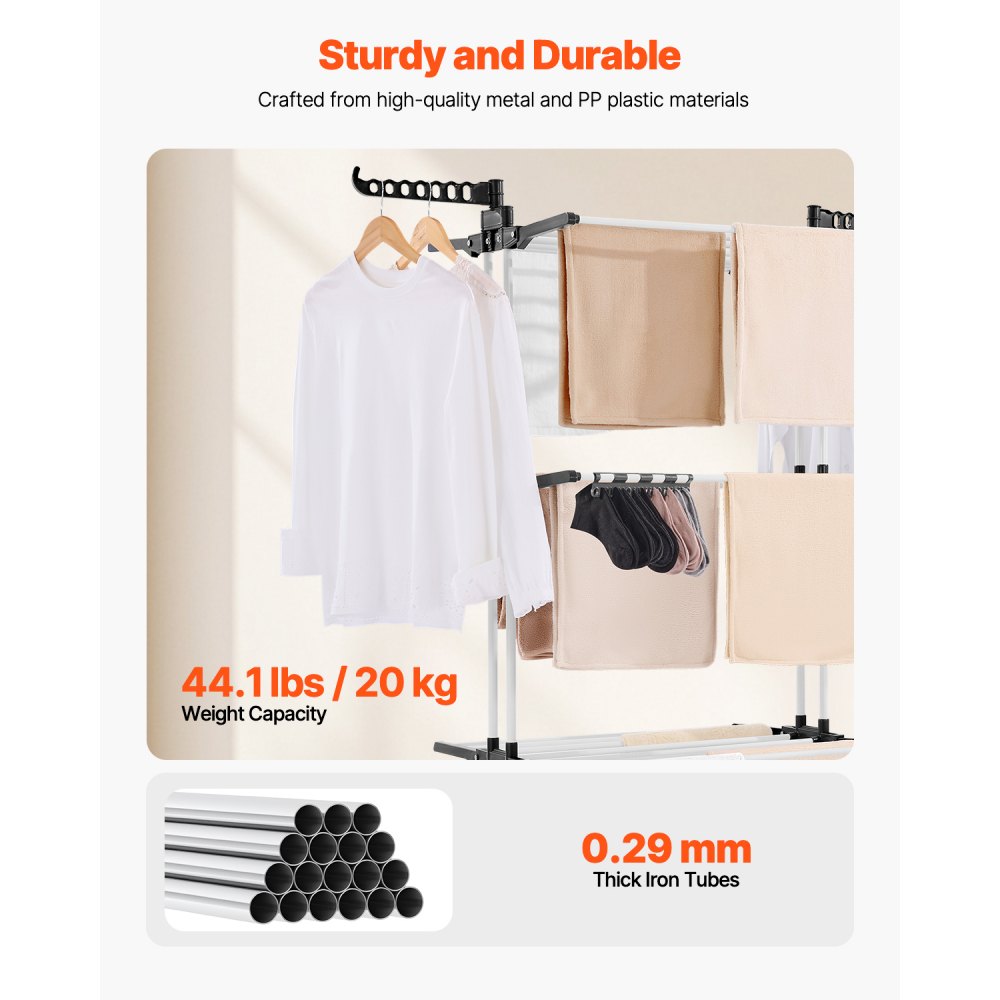 VEVOR 4-Tier Foldable Clothes Drying Rack with 24 Drying Poles and 4 Castors