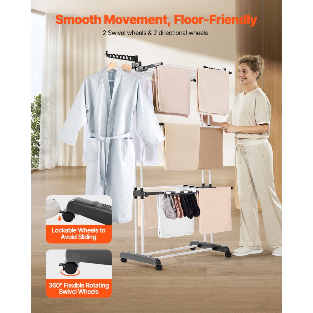 VEVOR 4-Tier Foldable Clothes Drying Rack with 24 Drying Poles and 4 Castors